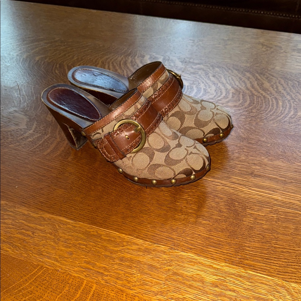 Coach Brown Signature Mules